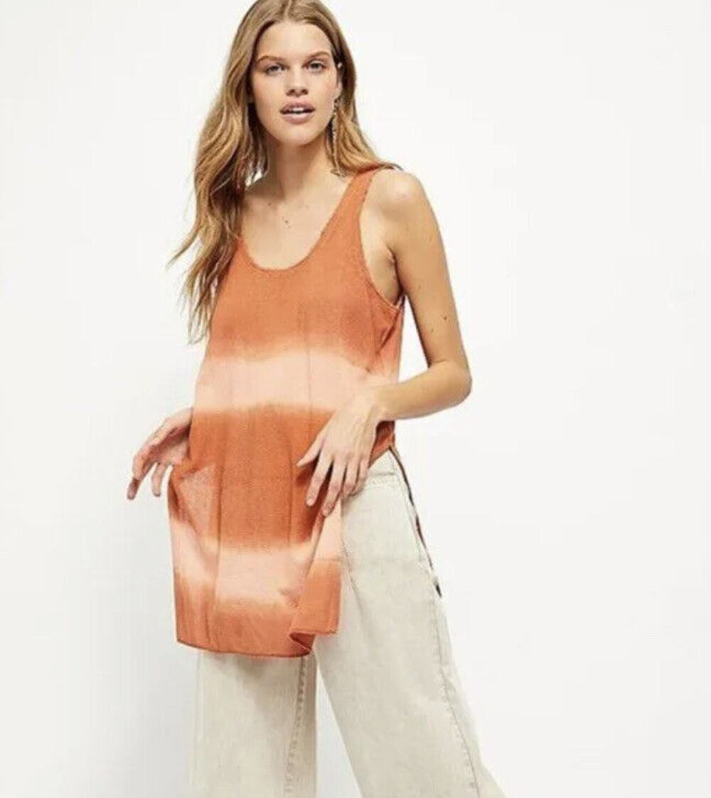 Free People Women's Joni Maxi Cotton Sleeveless Tunic Tank Top Size M In Orange